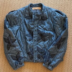 Free People Denim Blue Floral Jacket
